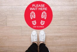 Please Wait Here Round Floor Graphic